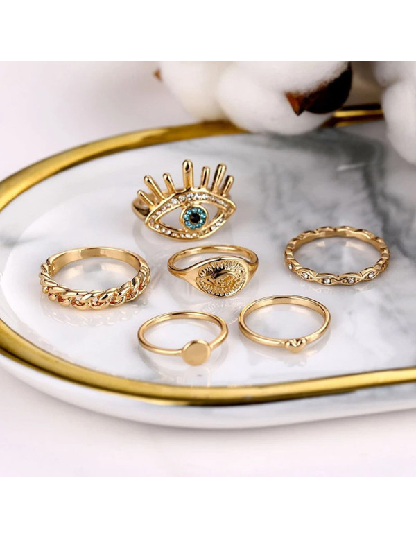 Jewels Galaxy Evil Eye Gold Plated Stackable Rings Set of 6