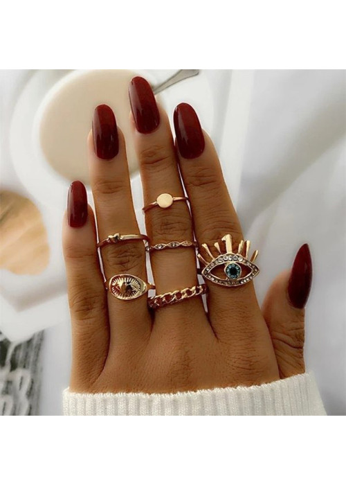 Jewels Galaxy Evil Eye Gold Plated Stackable Rings Set of 6