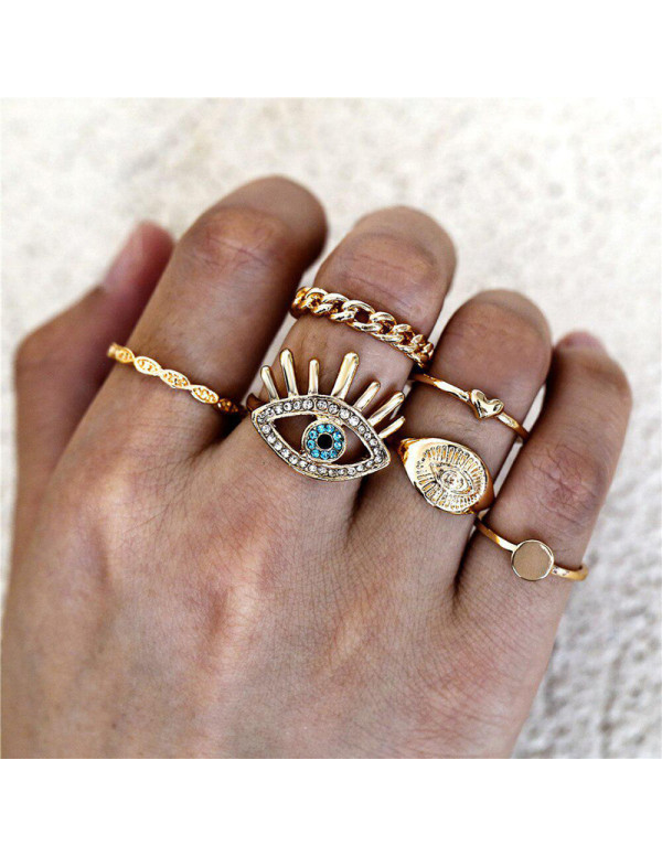 Jewels Galaxy Evil Eye Gold Plated Stackable Rings Set of 6