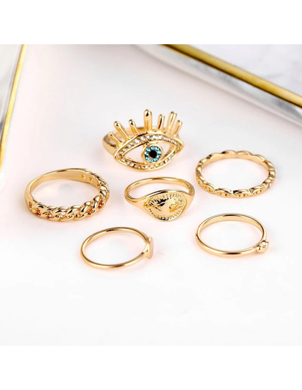 Jewels Galaxy Evil Eye Gold Plated Stackable Rings Set of 6