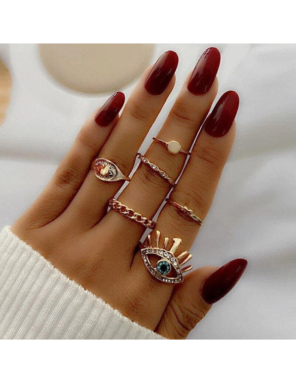 Jewels Galaxy Evil Eye Gold Plated Stackable Rings Set of 6