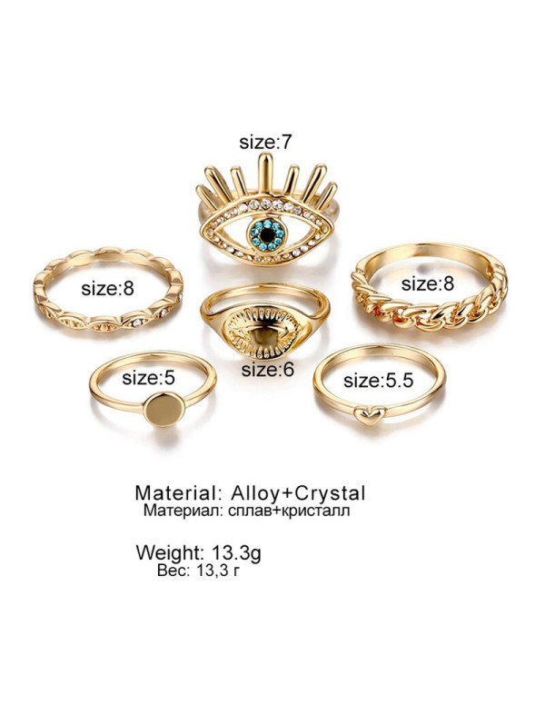 Jewels Galaxy Evil Eye Gold Plated Stackable Rings Set of 6