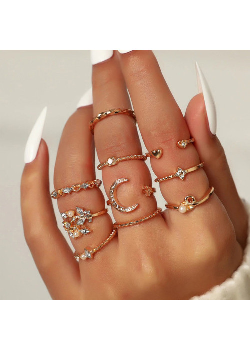 Jewels Galaxy Gold Plated Contemporary Stackable Rings Set of 10