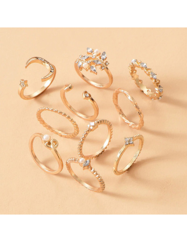 Jewels Galaxy Gold Plated Contemporary Stackable Rings Set of 10