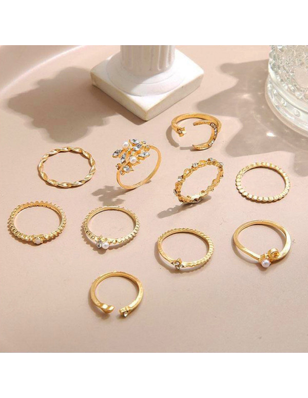 Jewels Galaxy Gold Plated Contemporary Stackable Rings Set of 10