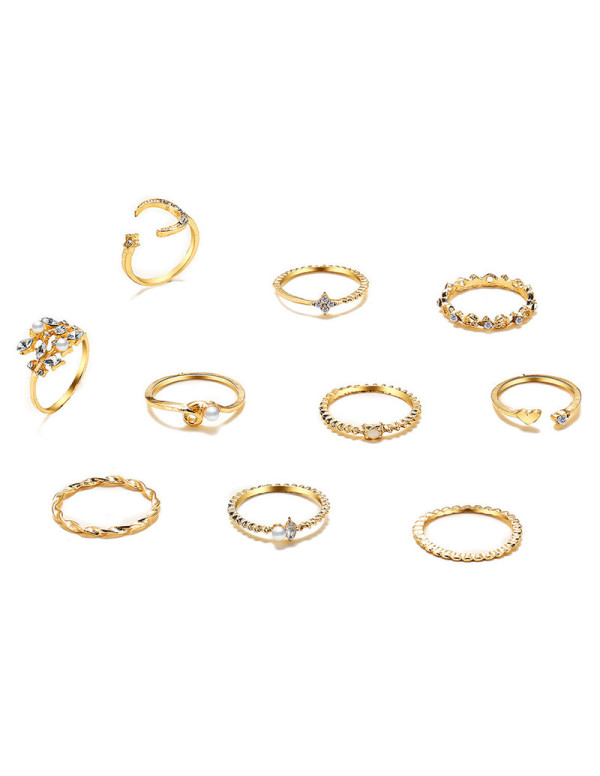 Jewels Galaxy Gold Plated Contemporary Stackable Rings Set of 10