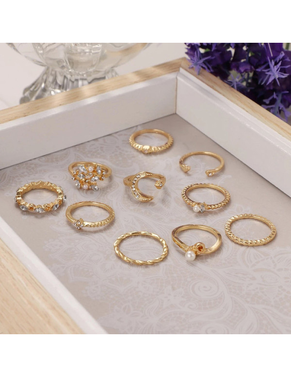 Jewels Galaxy Gold Plated Contemporary Stackable Rings Set of 10