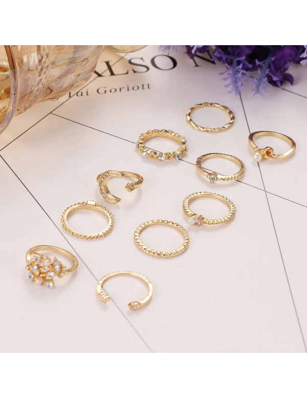 Jewels Galaxy Gold Plated Contemporary Stackable Rings Set of 10