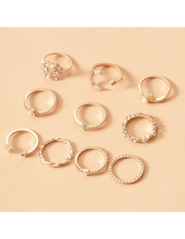 Jewels Galaxy Gold Plated Contemporary Stackable Rings Set of 10