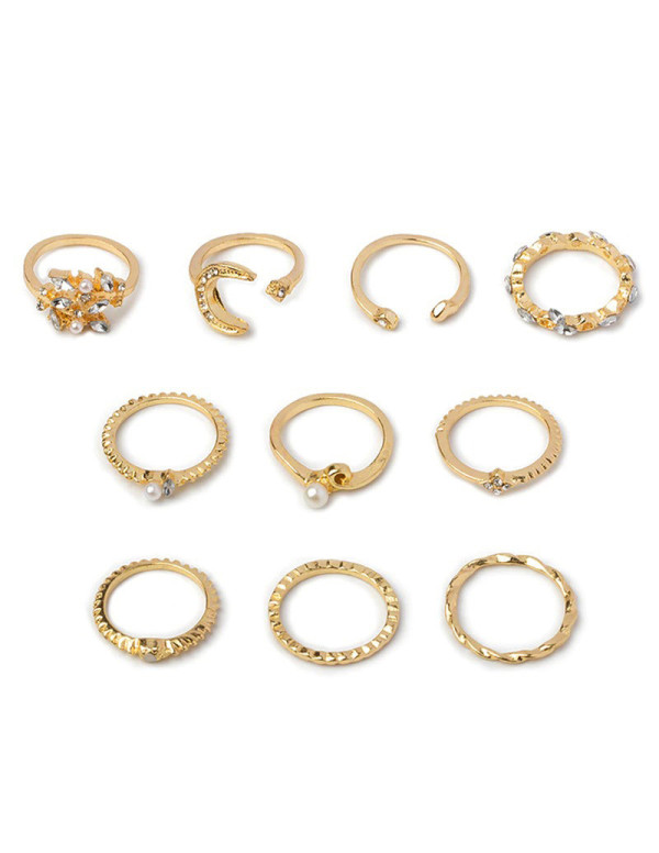 Jewels Galaxy Gold Plated Contemporary Stackable Rings Set of 10