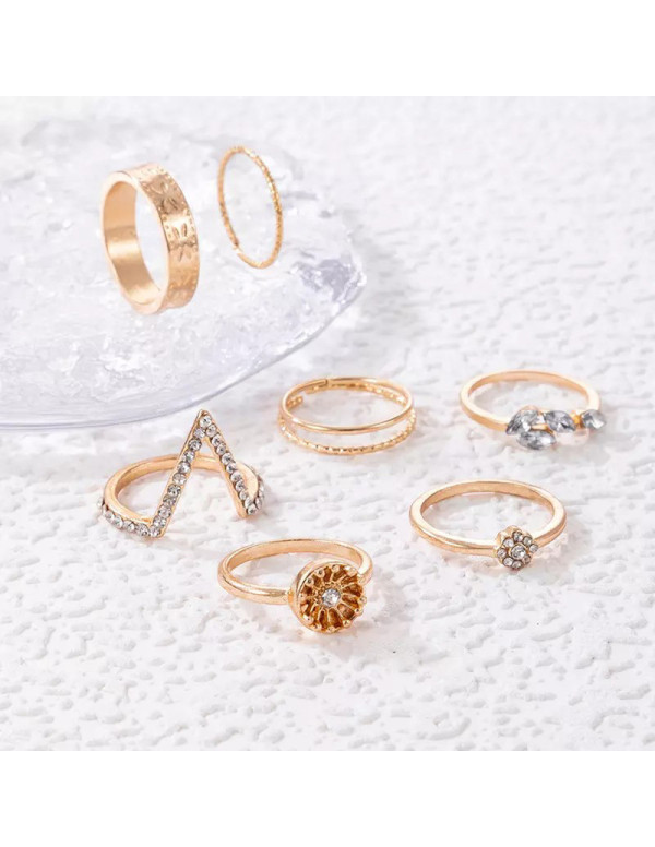 Jewels Galaxy Gold Plated Contemporary Stackable Rings Set of 7