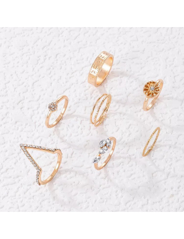 Jewels Galaxy Gold Plated Contemporary Stackable Rings Set of 7