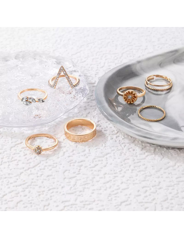 Jewels Galaxy Gold Plated Contemporary Stackable Rings Set of 7