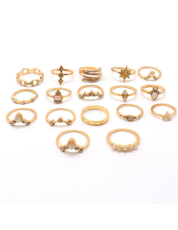 Jewels Galaxy Combo of 17 Gold Plated Mixed Sized Rings 905