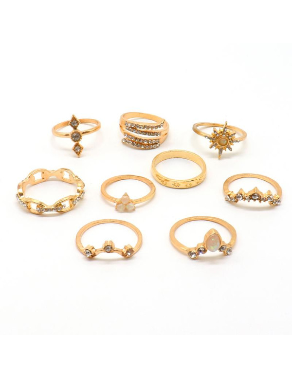 Jewels Galaxy Combo of 17 Gold Plated Mixed Sized Rings 905