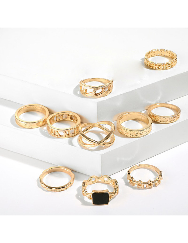 Jewels Galaxy Gold Plated Contemporary Stackable Rings Set of 13