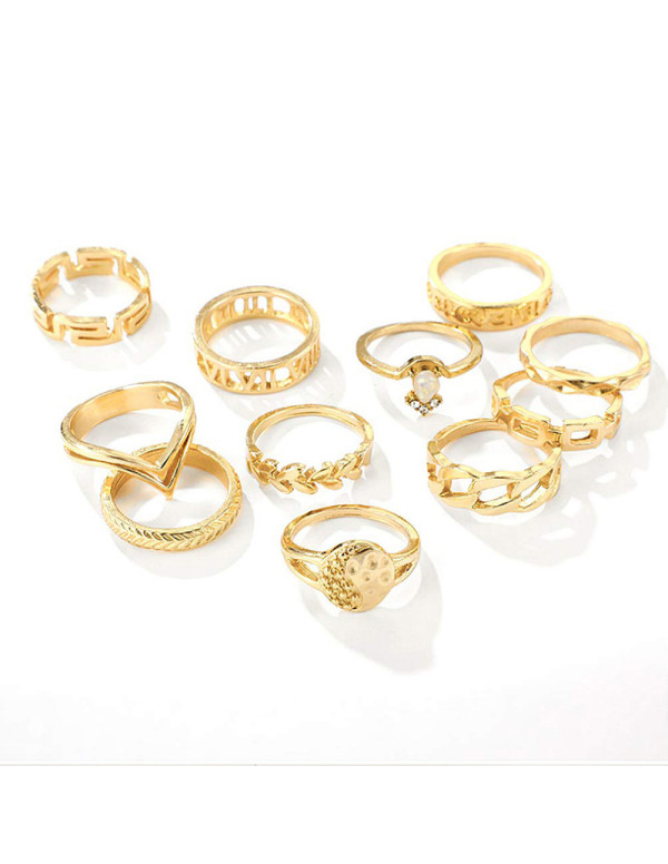 Jewels Galaxy Gold Plated Contemporary Stackable Rings Set of 11