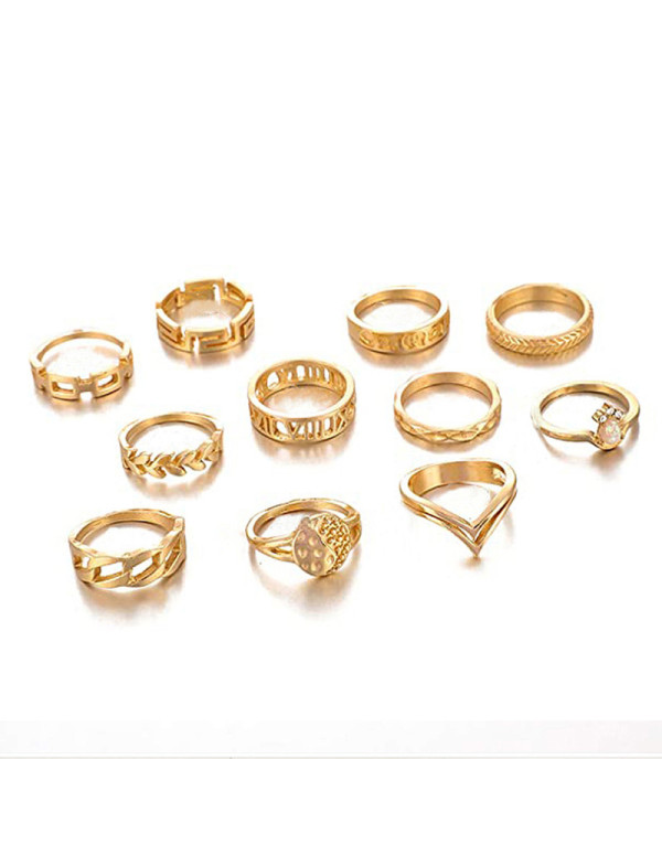 Jewels Galaxy Gold Plated Contemporary Stackable Rings Set of 11