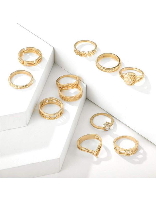 Jewels Galaxy Gold Plated Contemporary Stackable Rings Set of 11