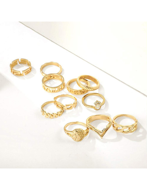 Jewels Galaxy Gold Plated Contemporary Stackable Rings Set of 11