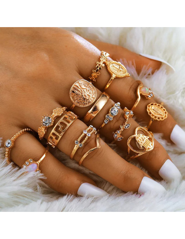 Jewels Galaxy Gold Plated Contemporary Stackable Rings Set of 15