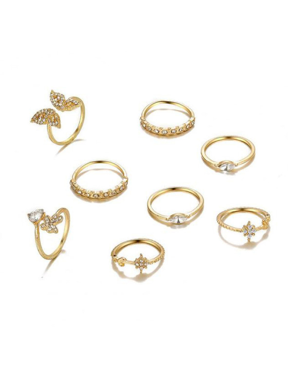 Jewels Galaxy Gold Plated Contemporary Butterfly inspired Stackable Rings Set of 8