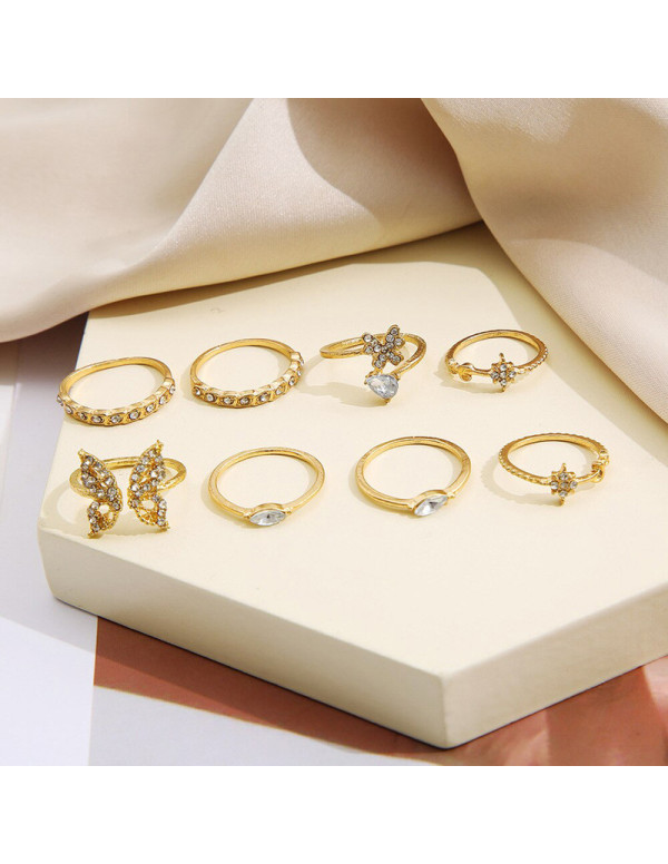 Jewels Galaxy Gold Plated Contemporary Butterfly inspired Stackable Rings Set of 8