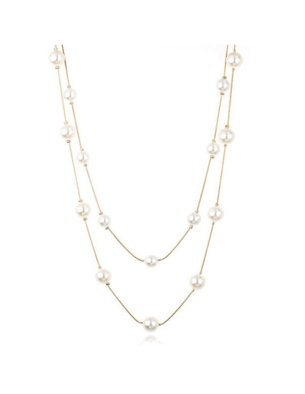Jewels Galaxy Gold Plated Pearl Studded Long Layered Necklace