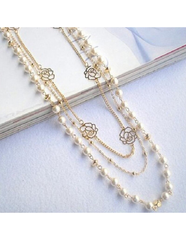 Jewels Galaxy Gold Plated Pearl Studded Long Flora...