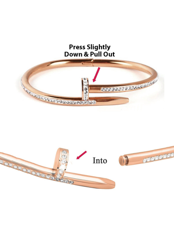 Jewels Galaxy Rose Gold Plated Stainless Steel Anti Tarnish AD Studded Nail Bracelet