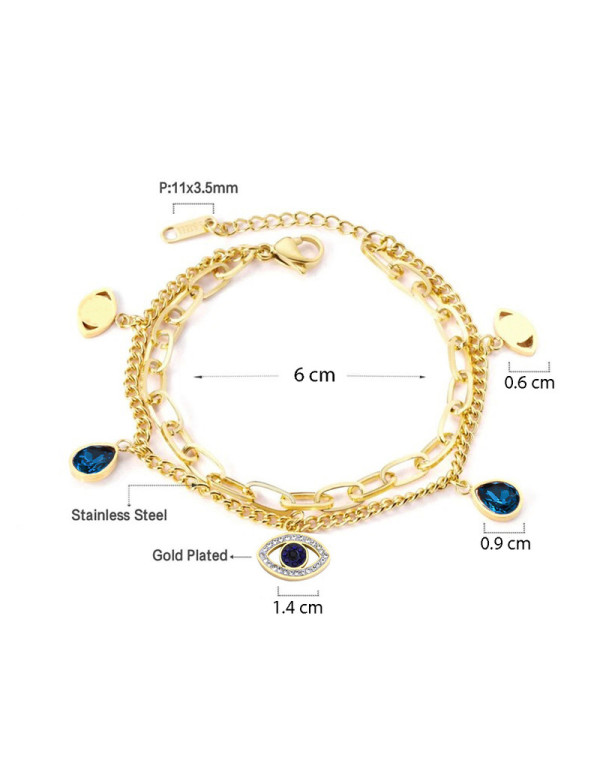 Jewels Galaxy Gold Plated Stainless Steel Anti Tarnish Crystal Studded Evil Eye Bracelet