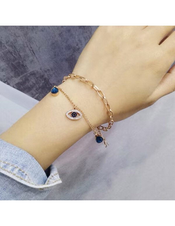 Jewels Galaxy Gold Plated Stainless Steel Anti Tarnish Crystal Studded Evil Eye Bracelet