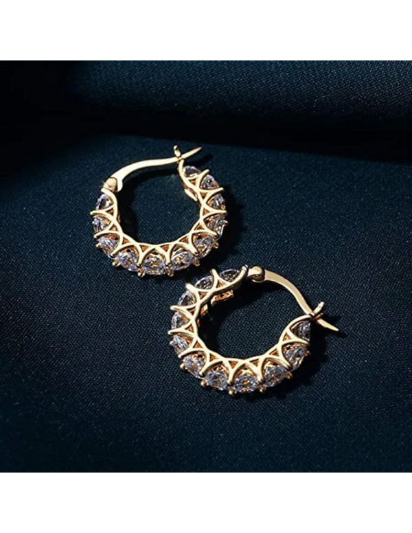 Jewels Galaxy Gold Plated American Diamond Studded Contemporary Hoop Earrings