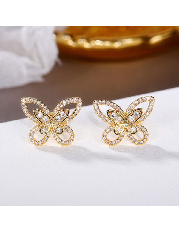 Jewels Galaxy Gold Plated American Diamond Studded Butterfly Shaped Korean Earrings