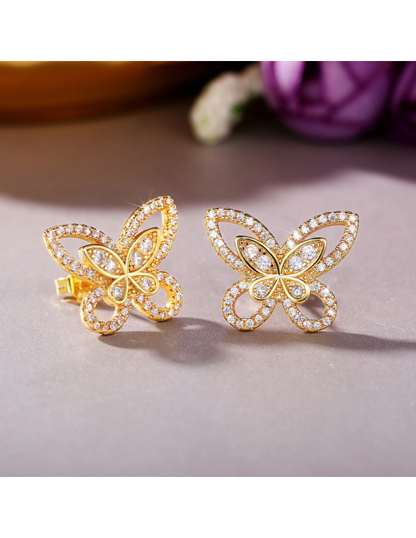 Jewels Galaxy Gold Plated American Diamond Studded Butterfly Shaped Korean Earrings