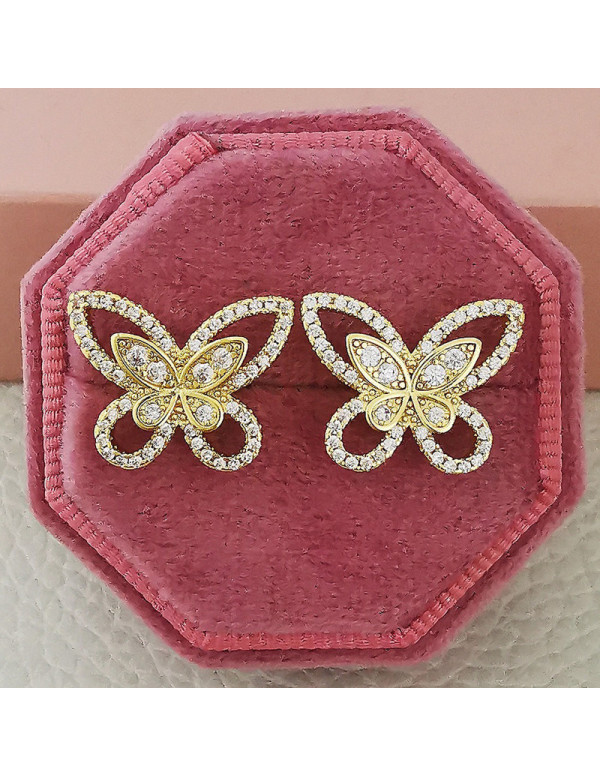 Jewels Galaxy Gold Plated American Diamond Studded Butterfly Shaped Korean Earrings