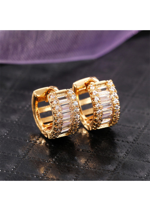 Jewels Galaxy Gold Plated American Diamond Studded Contemporary Hoop Earrings