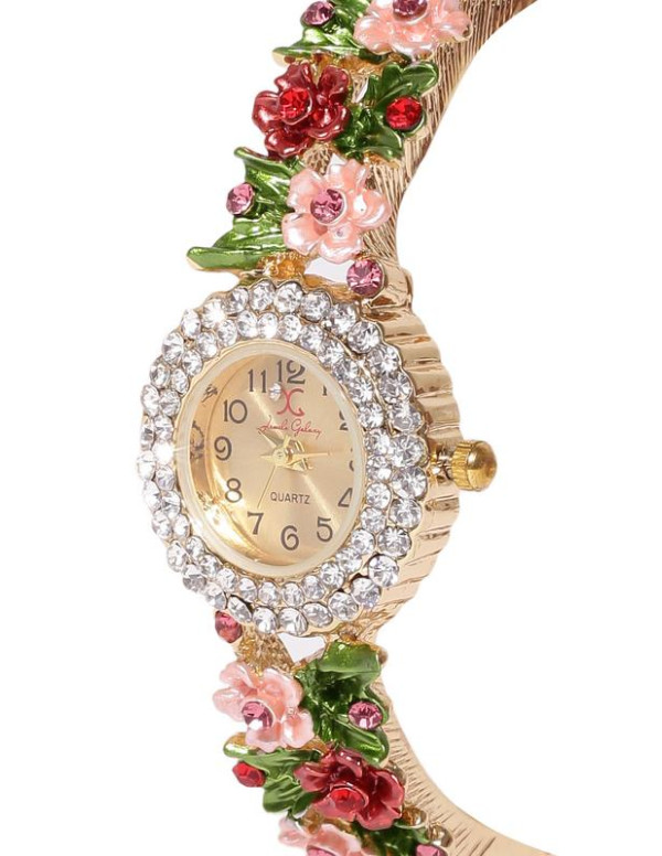 Jewels Galaxy Multicoloured Gold-Plated Studded Handcrafted Bracelet cum Watch 9025