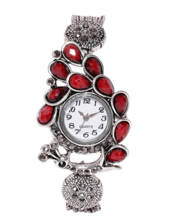 Jewels Galaxy Maroon Silver-Plated Handcrafted Bracelet cum Watch 9088