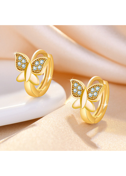 Jewels Galaxy Gold Plated American Diamond Studded Butterfly Shape Korean Hoop Earrings