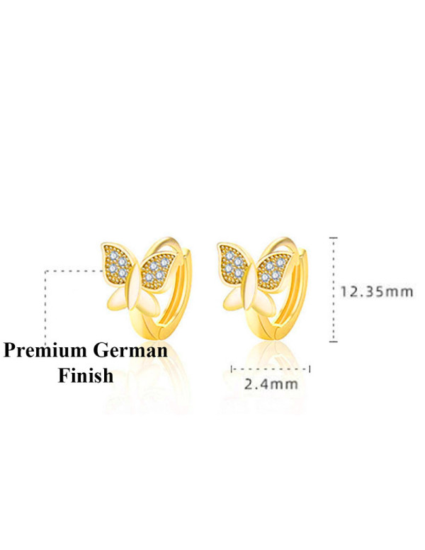 Jewels Galaxy Gold Plated American Diamond Studded Butterfly Shape Korean Hoop Earrings