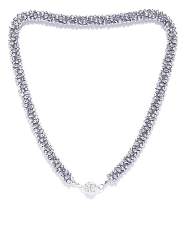 Gunmetal-Toned Silver-Plated Beaded Handcrafted Ne...