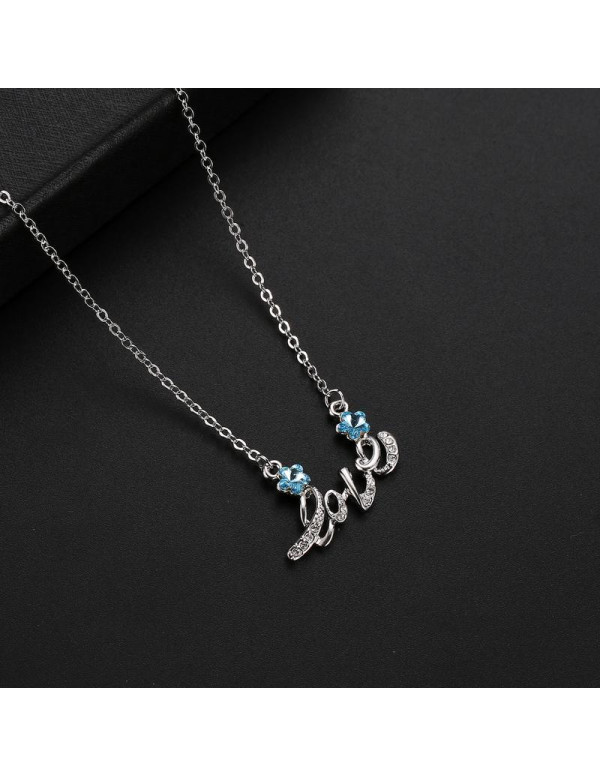 Blue Rhodium-Plated Handcrafted Pendant With Crystals From Swarovski & Chain 27547