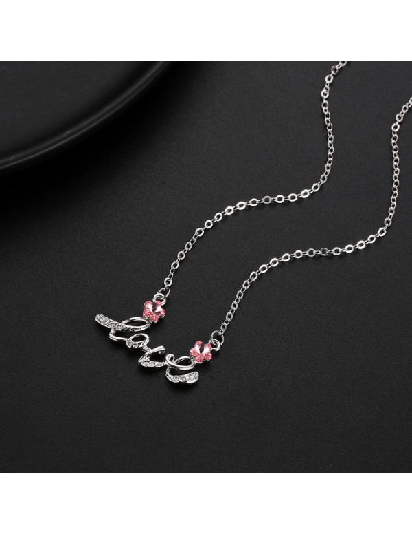 Silver-Toned & Pink Rhodium-Plated Handcrafted Pendant with Chain 27563